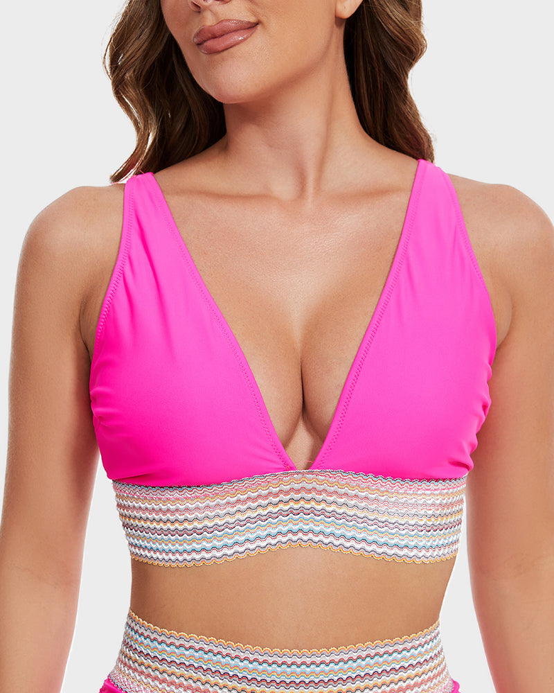 Swimly® High Waisted Tummy Control Color Block Bikini Sets