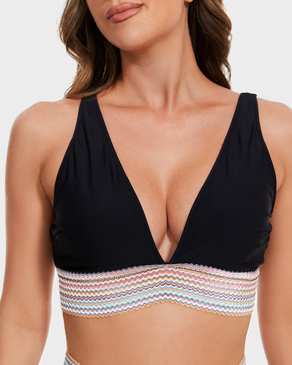 Swimly® High Waisted Tummy Control Color Block Bikini Sets