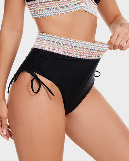Swimly® High Waisted Tummy Control Color Block Bikini Sets