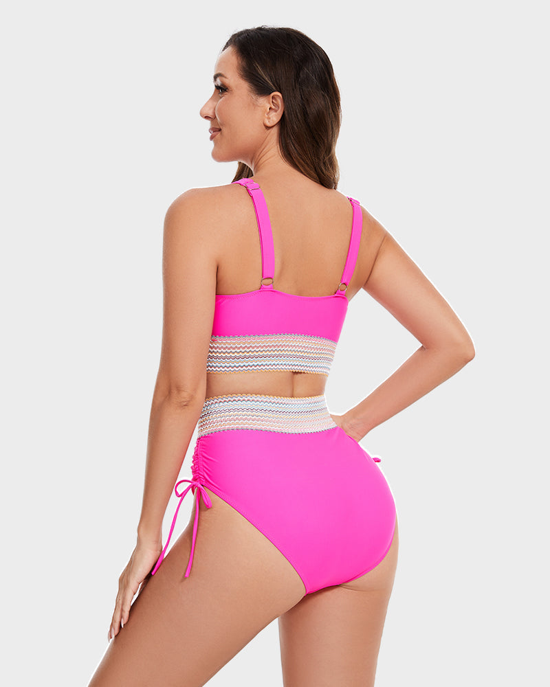 Swimly® High Waisted Tummy Control Color Block Bikini Sets